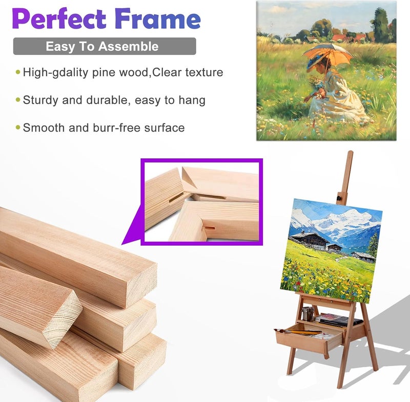EVNEED 2 Pack DIY Canvas Stretcher Bars 20x20 Inch Canvas Frame,Sturdy Stretcher Frames for Oil Paintings,Prints,Paint by Numbers & Posters(Need Extra Size to wrap Around The Frame) - Image 5